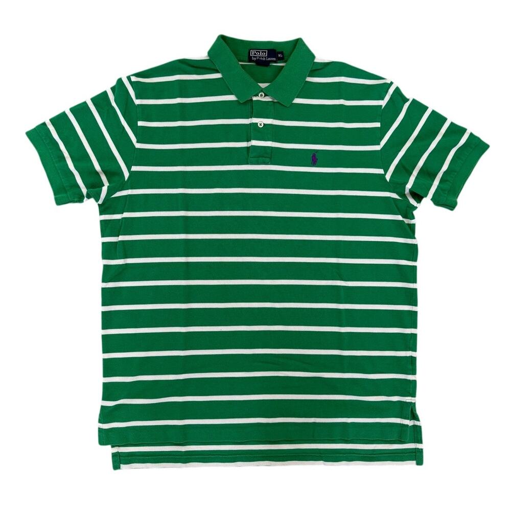 Ralph Lauren Green White Stripe Classic Fit Polo Pony XL Preppy Retro Casual